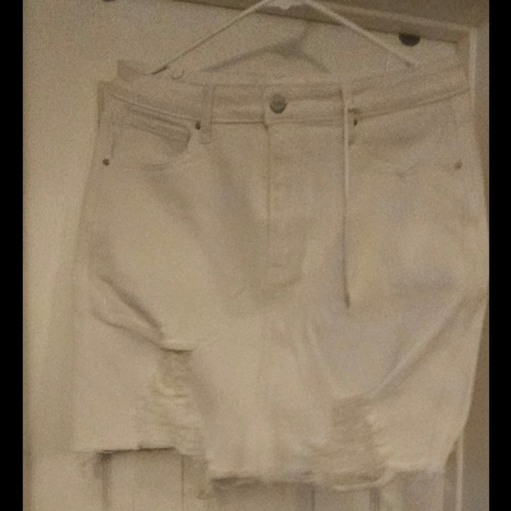 RISEN White hi-rise denim pencil mini skirt XL, distressed